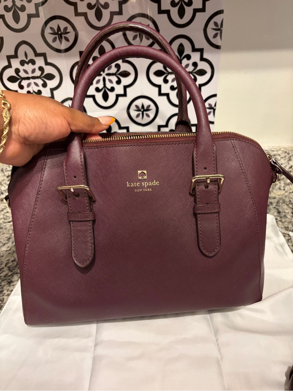 kate spade plum satchel with gold hardware